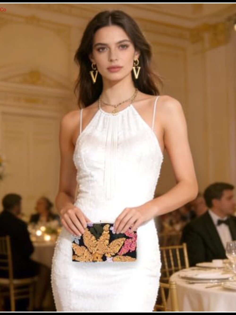 Beaded Floral Clutch Purse Embroidered Evening Bag Chain Strap - Picture 5 of 6